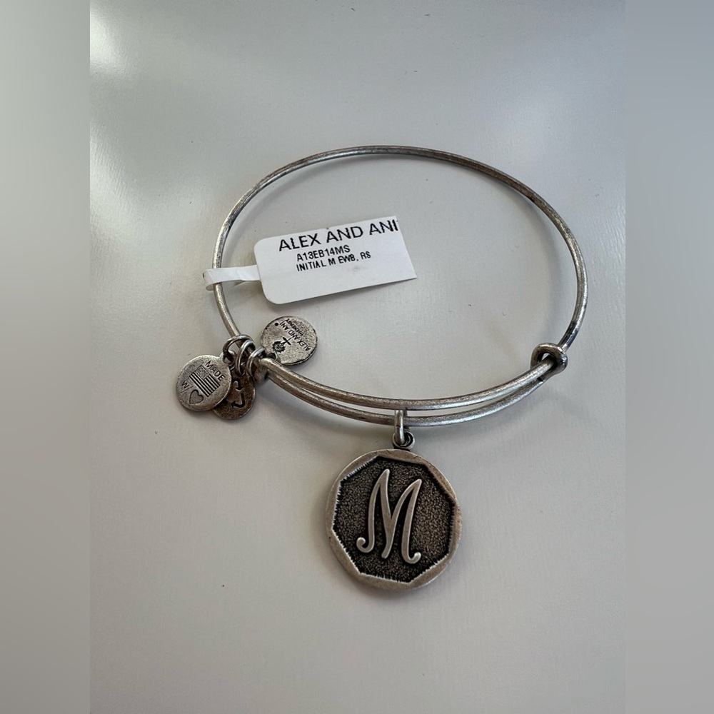 Alex & Ani Initial Monogram “M” Charm Bracelet Bangle Brand New